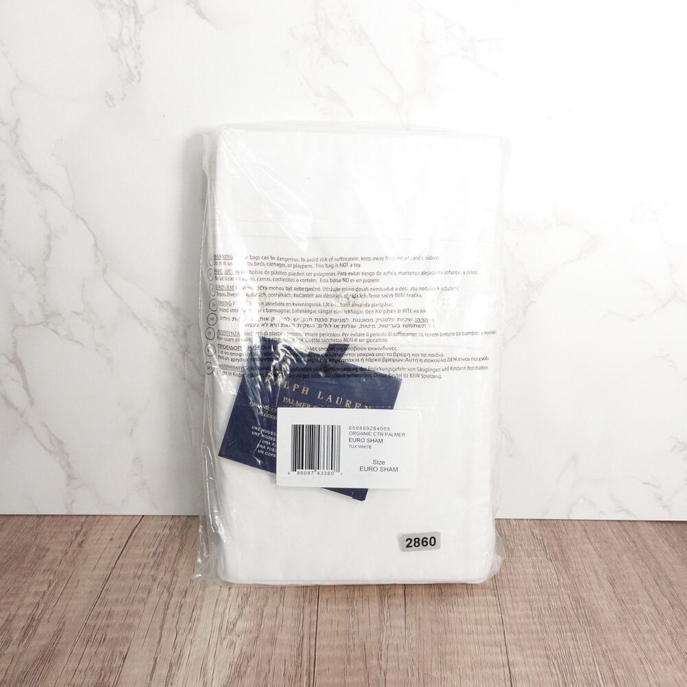 NWT New Ralph Lauren Organic Cotton Palmer Euro Sham Tux White Pillow Cover